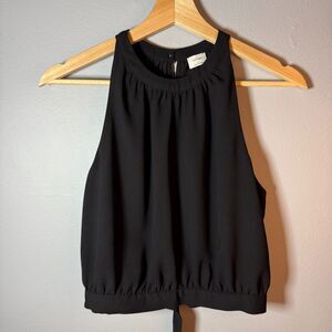 Aritzia Wilfred Patrice Size S Black Cropped Halter Open Tie Back Blouse